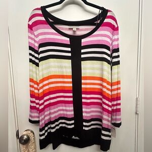 Dana Buchman Women's Multicolored Fluid Striped Pullover 3/4 Sleeve Top Size XL